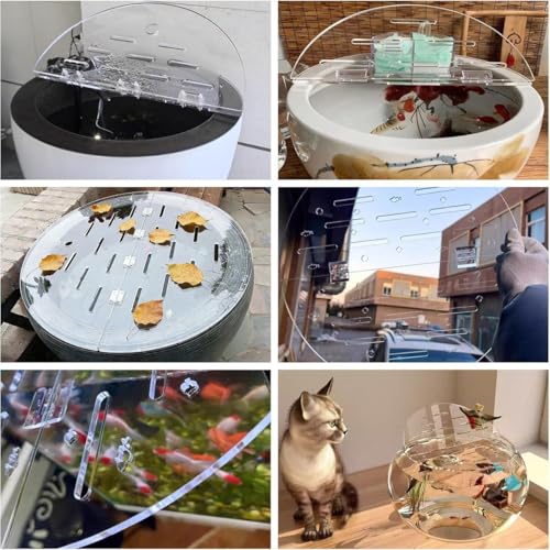 Adjustable Cat-Proof Acrylic Lid for Round Aquarium - Anti-Jump Fish Tank Cover with Cuttable Hole & Hinges, Folding Flip-Top Design for Easy Access
