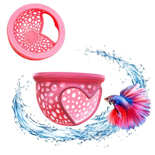 Heart Pink Floating Betta Tunnel with Strong Suction Cup, Floating Betta Enrichment Toys, Aquarium Betta Hammock, Promote Excercise & Stress Relief, Betta Fish Tank Decor Accessories