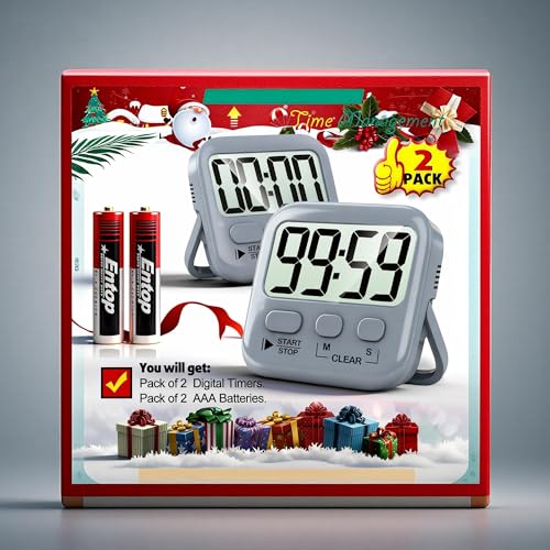 2 Pack Digital Timer for Kids Classroom Kitchen Timers for Cooking | w/ Battery, Easy to View, Alarm, Mute Mode, Count Down/Up, Magnetic, Kickstand, Hanging, Classroom Timer for Teacher Supplies - color: Space Grey