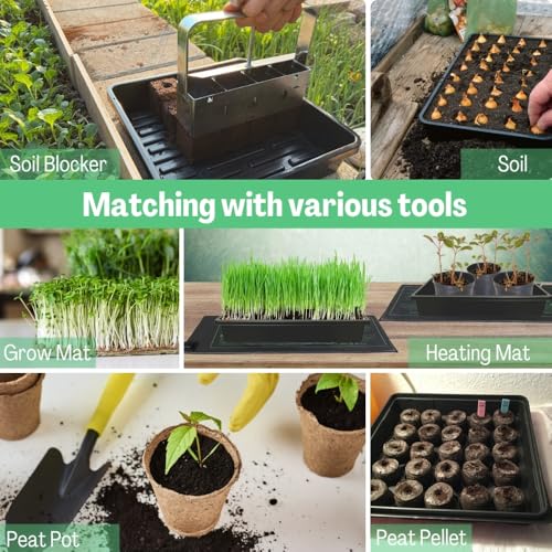 1010 Growing Trays, 5-Pack Heavy Duty Seed Trays 10" x 10" Without Drain Holes for Seedlings, Microgreens, Wheatgrass, Fodder & Hydroponics, Black
