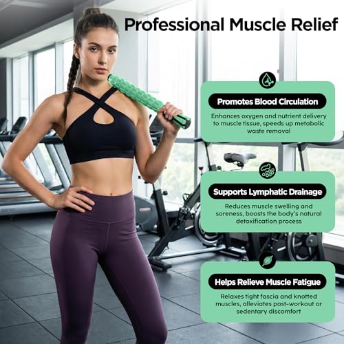 Muscle Roller & Massage Roller Stick for Athletes - Lymphatic Drainage Support, Relieves Muscle Soreness, Cramping & Tightness - Targets Legs, Arms, Back & Calves (Mint Green Wheel) - color: Mint Green