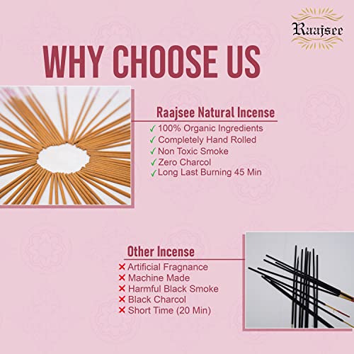 Raajsee Japanese Rose Incense Sticks 100 Gm Pack-100% Pure Organic Natural Hand Rolled Free from Chemicals-for Church,Aromatherapy,Relaxation,Meditation & Sensual Therapy - color: Rose