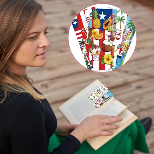 Wxiben Puerto Rico Magnetic Bookmarks - 48 Pcs Puerto Rican Travel Souvenirs Gifts Bookmark Flags Flower Frog Magnets Book Marks Page Clip Favors for Patriotic Latin American Spanish Party Supplies - style: Puerto Rico