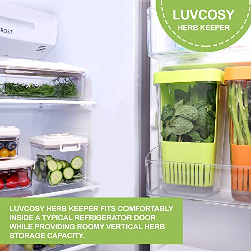 LUVCOSY 2 Pack Herb Keeper, BPA-Free Plastic Herb Saver with an Inner Basket for Cilantro, Mint, Parsley, and Asparagus, Keeps Fresh Herbs for 3 Times Longer - color: Herb Keeper - Green & Blue