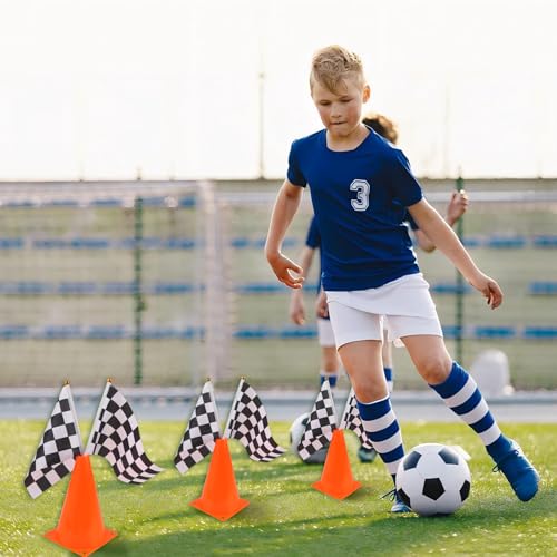 Mini Traffic Cones(with Hole on Top) with Racing Checkered Flags, Sports Safety Cones for Soccer Cones and Basketball Practice Equipment - color: 24PCS