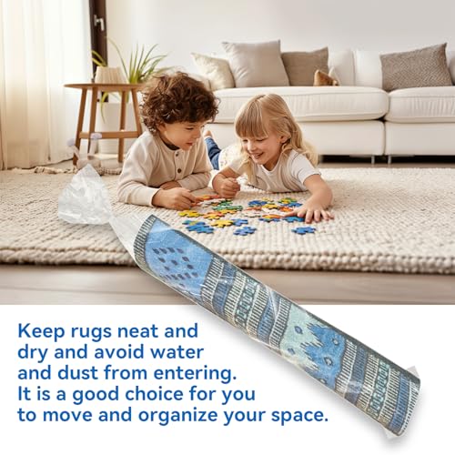 Klmnop 4Pcs Plastic Rug Storage Bag with 10 Ties, Fits Rugs up to 5'×7', 4.5 Mil Heavy Duty Waterproof Rug Storage Bag, Clear Rug Bags for Moving Storage Shipping(19×80Inch)