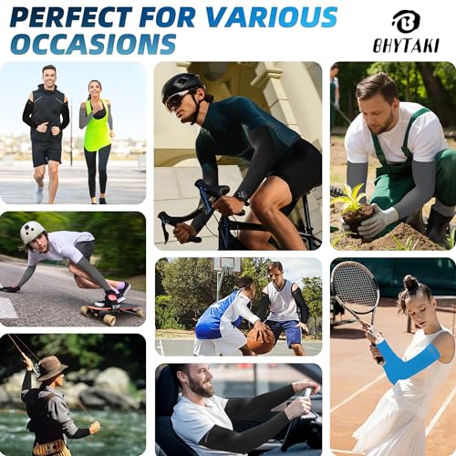 BHYTAKI UV Sun Protection Arm Sleeves, UPF 50 Sports Cooling Arm Compression Sleeves for Men Women Teenager - color: 1 Black+1 Dark Gray+1 White+1 Sky Blue