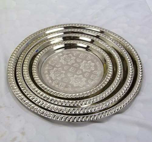 Moroccan Tea Tray Serving Cocktail Silver Handmade Fez Small Or Large Round (9/11/13/15 Inches) (11 Inch) - size: 11"