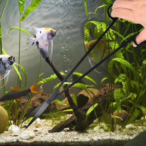 15Inch Extra Long Design Aquarium Aquascaping Tool Kit, Stainless Steel | 4-in-1 Anti-Rust Fish Tank Starter Kit with Long Tweezers Scissors Spatula for Aquarium Plants, Black - color: Black