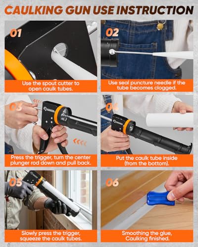 Saker Caulk Gun Kit, Manual Caulking Gun with 11-in-1 Caulking Tool Set, Silicone Sealant Finishing Tools, Grout Scrapers & Shapers with Masking Tape for Bathroom, Kitchen, Window & Home Repair