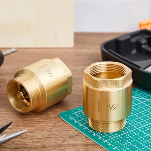 Zonon 2 Pcs 1-1/2 Inch Check Valve One Way Brass Non Return in Line Check Valve with Backflow Prevention NPT Male in FNPT out for Garden Hose Well Pumps Irrigation Systems Chemical Industry - size: 1-1/2 Inch