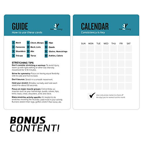 NewMe Fitness Stretching Workout Cards, Instructional Fitness Deck for Women & Men, Beginner Fitness Guide to Training Exercises at Home or Gym - style: Stretching