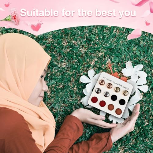 12 Pairs Strong Magnetic Hijab Pins for Women | No-Snag Pinless | Multi-Use Hijab Scarf & Clothing Clips | Premium Shiny & Matte Set (Strong Hold, No Damage to Fabric)