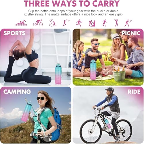 Water Bottle with Straw 1L,Boys Water Bottles with Straw 1 Litre,Waterbottle Leak-Proof Sports Water Bottle,Plastic Drinks Bottles Toxin Free,Bpa-Free (Cyan Pink) - color: 09-Cyan Pink