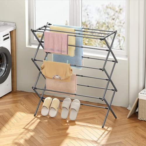 KINGBOARD Clothes Drying Rack, Collapsible Drying Rack Clothing with 11 Poles, 3-Tier Laundry Drying Rack, Small Clothes Drying Rack Foldable for Baby Clothes Sock Towel, 25lb Capacity, Grey - color: Gray