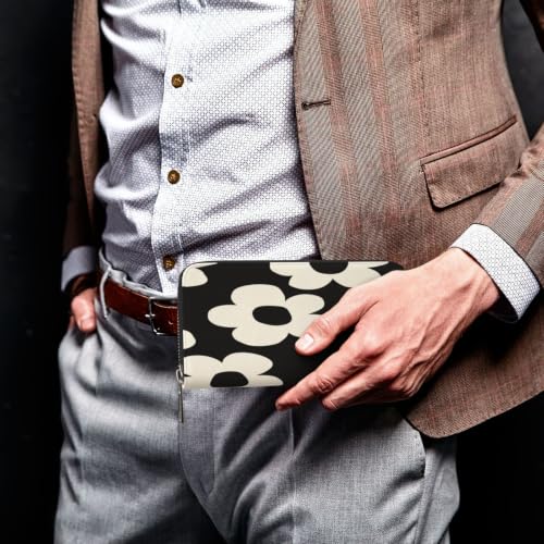 Flower Pattern PU Leather Long Wallet for Women Men, Zipper Clutch Wallet RFID Card Holder Organizer - color: Flower Pattern