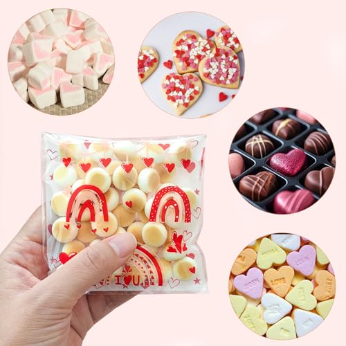 Mother's Day Cookie Bags - 100PCS 4x4 In Red Heart Self-Sealing Cellophane Treat Bags for Candy Gifts, Small Jewelry, Clear Self-Adhesive Goodie Bags for Mother’s Day, Birthday, Party Favors - 2.8 Mil - color: Red Heart 100pcs