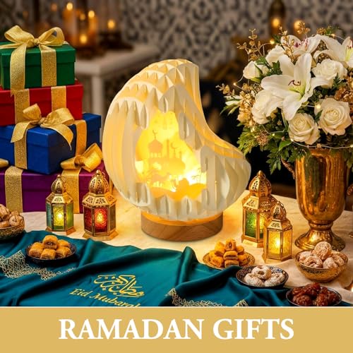 ROCEEI Ramadan Lights with USB Charging for Tabletop Moon Pop up Light up Paper Carving Ramadan Mubarak Sign Lamp Decorations for Home Eid Gifts Table Decor : Home & Kitchen