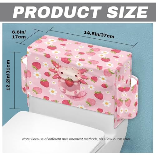 Axolotl Strawberry Vertical Bathroom Storage Toilet Cover Space-Saving Design Toilet Tank Cover with Storage Bags for Holds Toiletrie Books Mobile Phone - color: Axolotl Strawberry