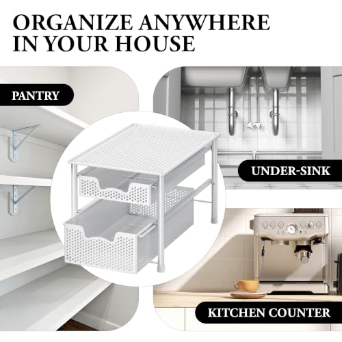 Simple Houseware Stackable 2 Tier Sliding Basket Organizer Drawer, White - color: White, size: 2-Tier
