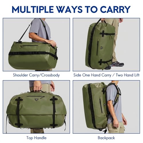 Haimont IPX7 Waterproof Roll-Top Dry Duffel Backpack | 60L/90L Sizes, 500D Tarpaulin, Welded Seams, Mesh Pockets, Boating & Kayaking - color: Army Green, size: 90L