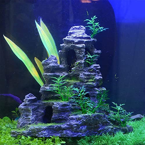 Aquarium Ornament Mountain Decor Stone Statue Rockery Cave Landscape for Fish Tank Decorations, Large
