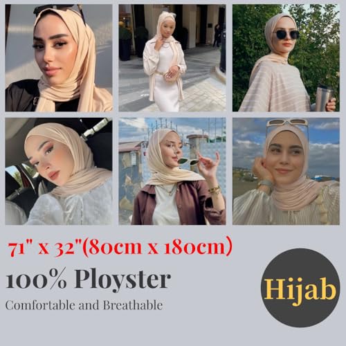 Harewom Polyester Hijab Lightweight Solid Head Wrap Scarf for Women Daily - color: Beige