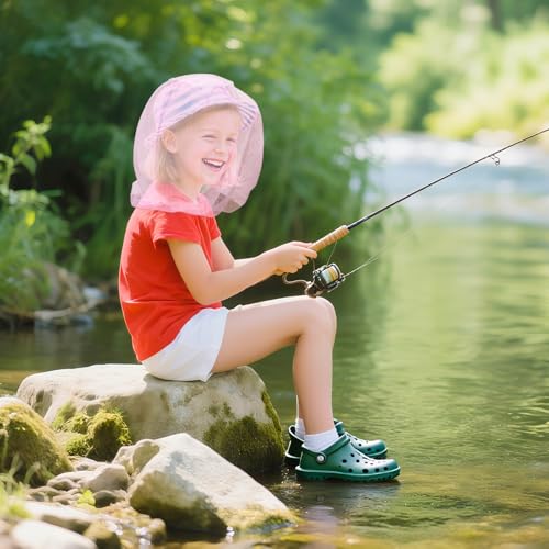 South to East Girl Mosquito Head Net for Insect 2 Pack for 5-12 yrs | Fly & Bug Protection, Ultra Large & Long, Extra Fine Holes for Camping, Hiking, Fishing, Safari, Fits All Hats, Pink - color: Pink