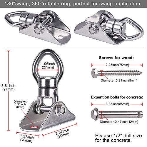 SELEWARE Heavy Duty Swing Swivel Hook, 360° Rotation Bearing Hanger | Quiet Smooth Rotation, Supports Up to 1200LB, Durable Hook Design for Swings, Hammocks, Yoga and Punching Bags - color: Swivel With Hanger