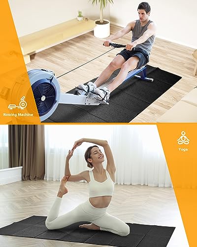 Foldable Rubber Treadmill Mat - Exercise Bike Mat with Waterproof Non-Slip Shock Absorption, Exercise Equipment Mat to Protect Floor for Home Gym Workout - size: 68"L x 24"W x 0.2"Th