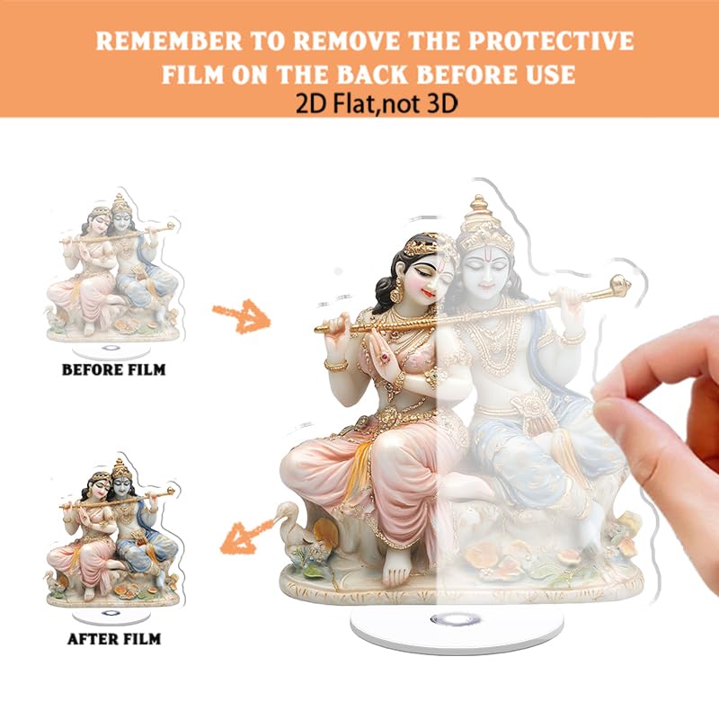 YLUYINOM 2D Flat Acrylic Display Plaque, Divine Radha and Krishna Figures On A Decorative Base with Intricate Jewelry and Serene Expressions. Rotatable, with Base - color: Picture 22