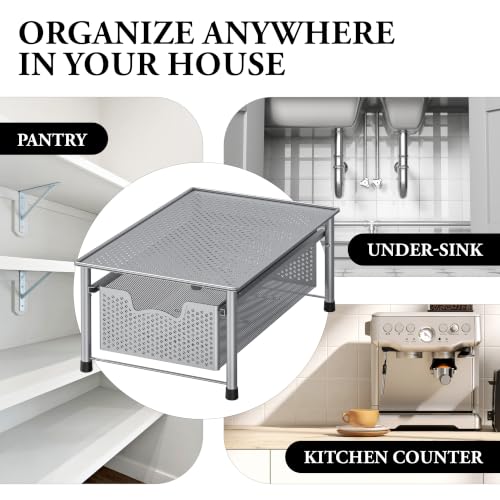 Simple Houseware Stackable Cabinet Basket Drawer Organizer, Silver - color: Silver, size: 1-Tier