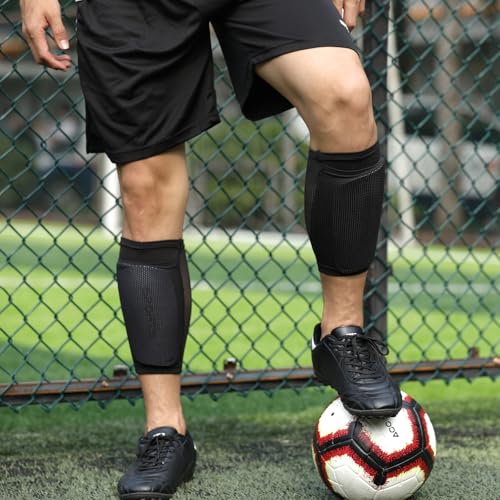 AIMISICAR Kids Youth Soccer Shin Guards with Sleeves for 3-15 Years Old - color: Blue, size: M ( 3'10" - 4'4" Tall )