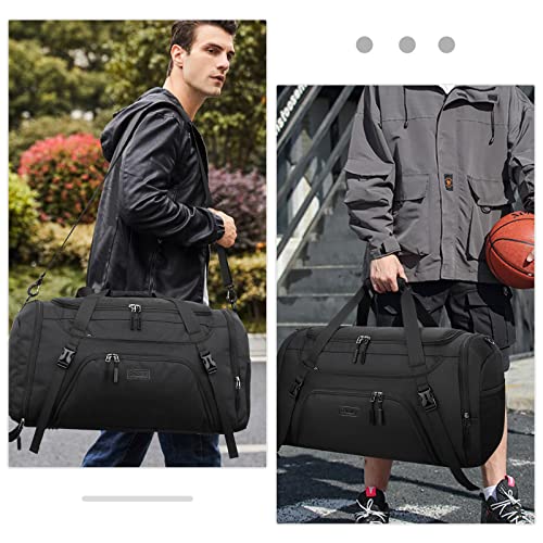 Gym Duffle Bag for Women Men 55L Waterproof Sports Bags Travel Duffel Bags with Shoe Compartment,Wet Pocket Large Weekender Overnight Bag with Toiletry Bag,Black - size: 55L
