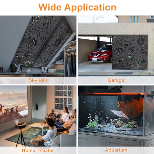 Blackout Window Film, 100% Sun Light Blocking Removable Privacy Window Cover, Stained Glass Windows Tint for Home, Static Cling Room Darkening Windows Stickers (Black Tulip, 17.5" x 78.7") - color: Black-tulip, size: 17.5" x 78.7"