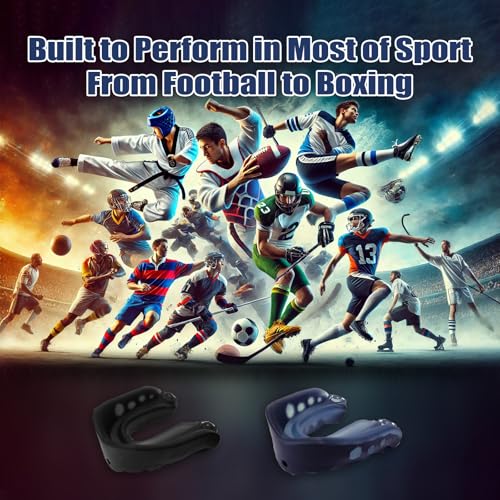 2 Pack Upgrade Football Mouth Guard for Youth and Adult with Case and Strap Sport Mouthguard Football Protection for Boxing, Basketball, Hockey Karate Rugby MMA (Youth 8-16Years) - size: Youth(8-16)