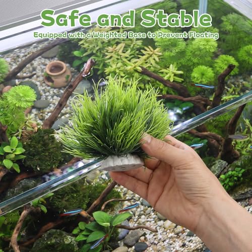 2Pcs Aquarium Plants Fish Tank, Natural Fake Aquarium Plants | 3.5Inch Fake Plants for Fish Tank, Plastic Artificial Plant, Waterscape Fish Hides Mini Grass Set for Fish Tank