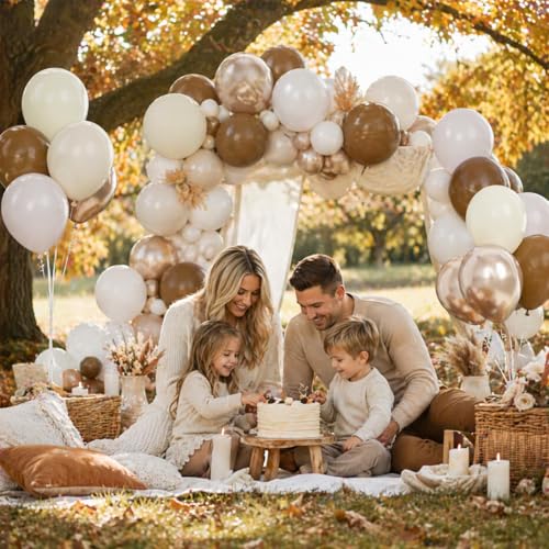 Neutral Brown Balloons, 12 Inch Brown Gold Sand White Cream Beige Ivory Helium Balloons with Metallic Champagne Gold Balloon for Boho Neutral Bridal Baby Shower Rodeo Birthday Wedding Thanksgiving - color: Brown Beige