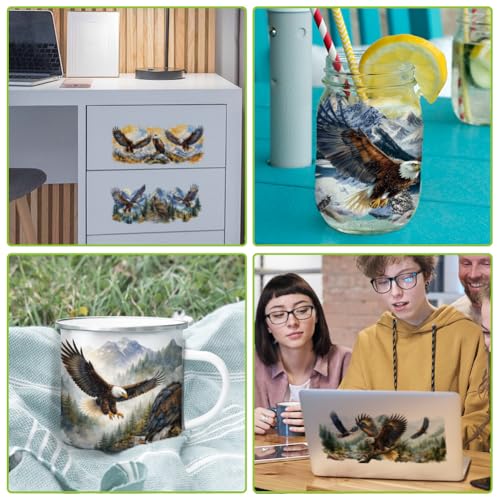 arricraft 10 Sheets Animal Theme UV DTF Cup Wrap for 16OZ Glass, Eagle Landscape Painting Rub on Decals PVC Transfer Stickers for DIY Cups Window Home Printing Decoration 24x11cm/9.4x4.3inch - style: Eagle Landscape Painting Theme