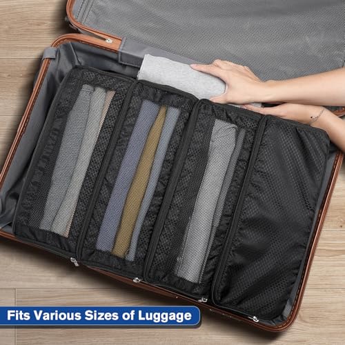 ToMiss Hanging Suitcase Organizer, Travel Essentials Carry-on Collapsible Packing Cubes for Travel, Stow-N-Go Portable Hanging Closet Organizer Shelves Luggage Bag, Medium, Black
