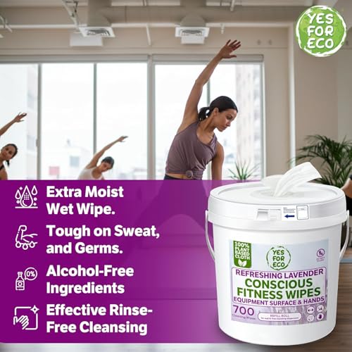 Plant-Based Eco-Conscious Fitness Wipes | Infused with Lavender & Tea Tree Oil | All-Purpose Cleaning Wipes for Yoga, Pilates, and Gym Equipment (700 Count (Pack of 1)) - size: 700 Count (Pack of 1)