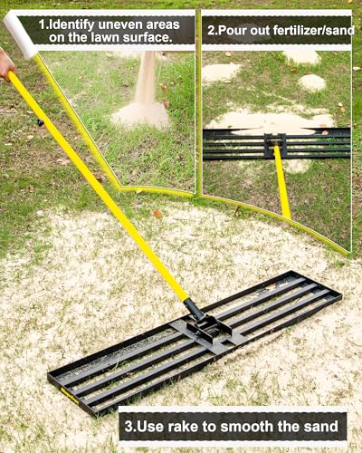 Lawn Leveling Rake, 30"x10" Heavy Duty Sand Leveling Tool with 7FT Long Handle, Steel Golf Rake for Soil, Compost, Gravel, Lawn Leveler for Yard, Garden, Golf Course, Landscaping Level Tool - style: 7FT 30"x10"