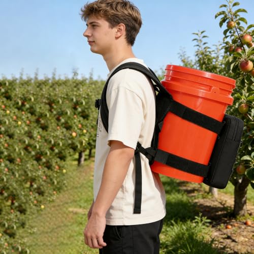 Utility Bucket Backpack 6 Gallon Bucket Backpack Strap for Fishing, Hunting, Apple Picking (only Backpack) - color: Black