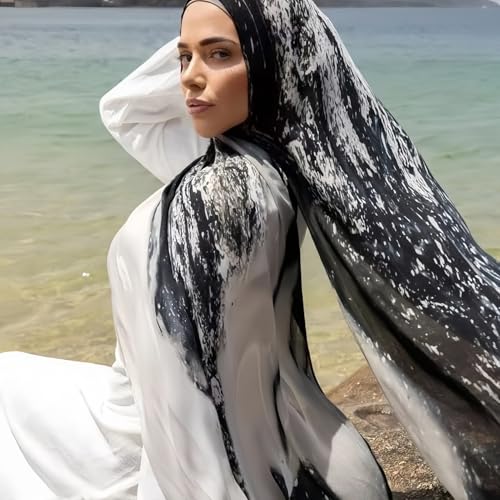 ZGMYC Watercolour Floral Printed Hijab Scarf for Women Soft Modal Cotton Instant Hijab Head Wraps Shawls Long Scarves - color: Color 32