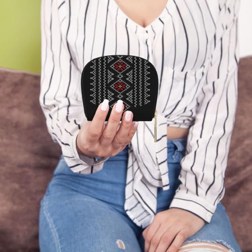 Geometric Pattern RFID Blocking Semi Circle Card Holder PU Leather Zipper Wallet Pouch Keychain Bag for Women Men, Slim Small Credit Card Case Organizer with 12 Slots - color: Geometric Pattern