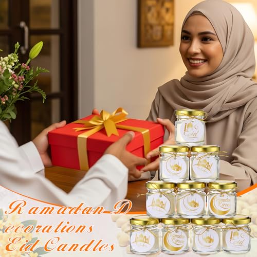 MTLEE 24 Pcs Eid Mubarak Scented Soy Candles 1.8 oz Glass Ramadan Scented Candle Gifts for Women Muslim Islamic Gifts for Family Eid Party Favors Table Decorations