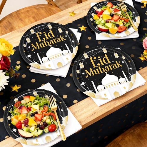 50PCS Eid Mubarak Plates Ramadan Decorations Happy Eid Islamic Muslim Party Decoration Supplies