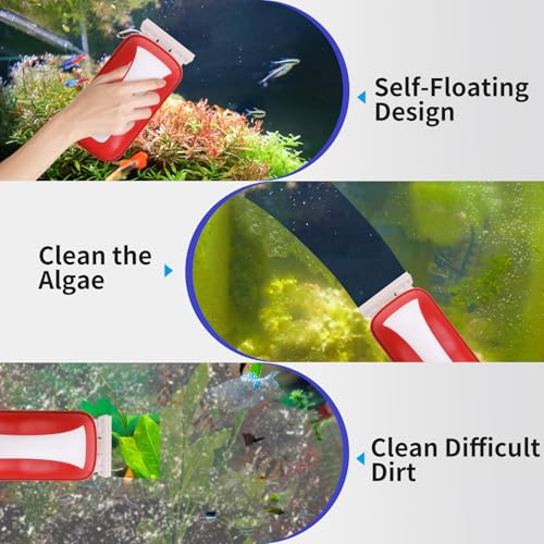 Aquarium Magnet Glass Cleaner Brush,Glass Fish Tank Algae Brush Cleaning Tool, with Two Algae Scraper,Floating Design Brush,Easy to Clean,Suitable for 1/8 to 1/3 Inch Fish Tank(Small) - size: S for Glass Thickness:1/8"-1/3"