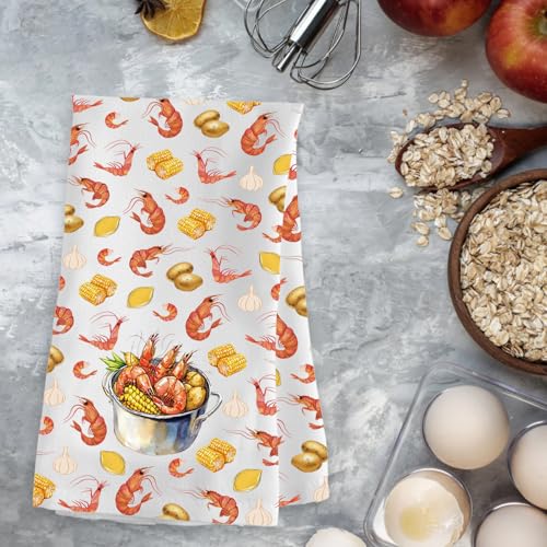 PXTIDY Shrimp Kitchen Towel for Shrimp Lover Seafood Shrimp Boil Season Dish Tea Towel Crawfish Lobster Kitchen Decor (Shrimp Kitchen)