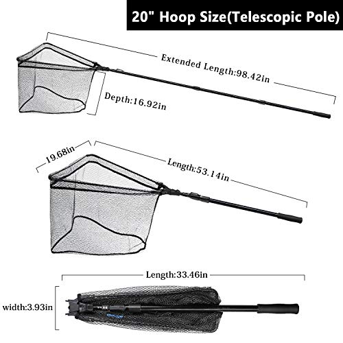 SANLIKE Collapsible Telescopic Fishing Net Rubber Coated Salt/Freshwater | Rubber coated net, fiberglass pole, non-slip rubber handle, various telescopic sizes, one-click storage - color: Black, size: Large